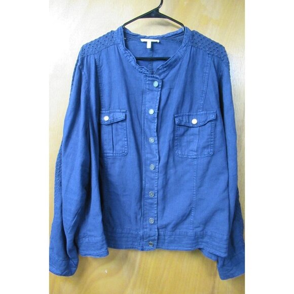 Maurices Tops - Maurices Top 3X Navy Blue Long Sleeve Shirt Jacket Women's Snap Closure